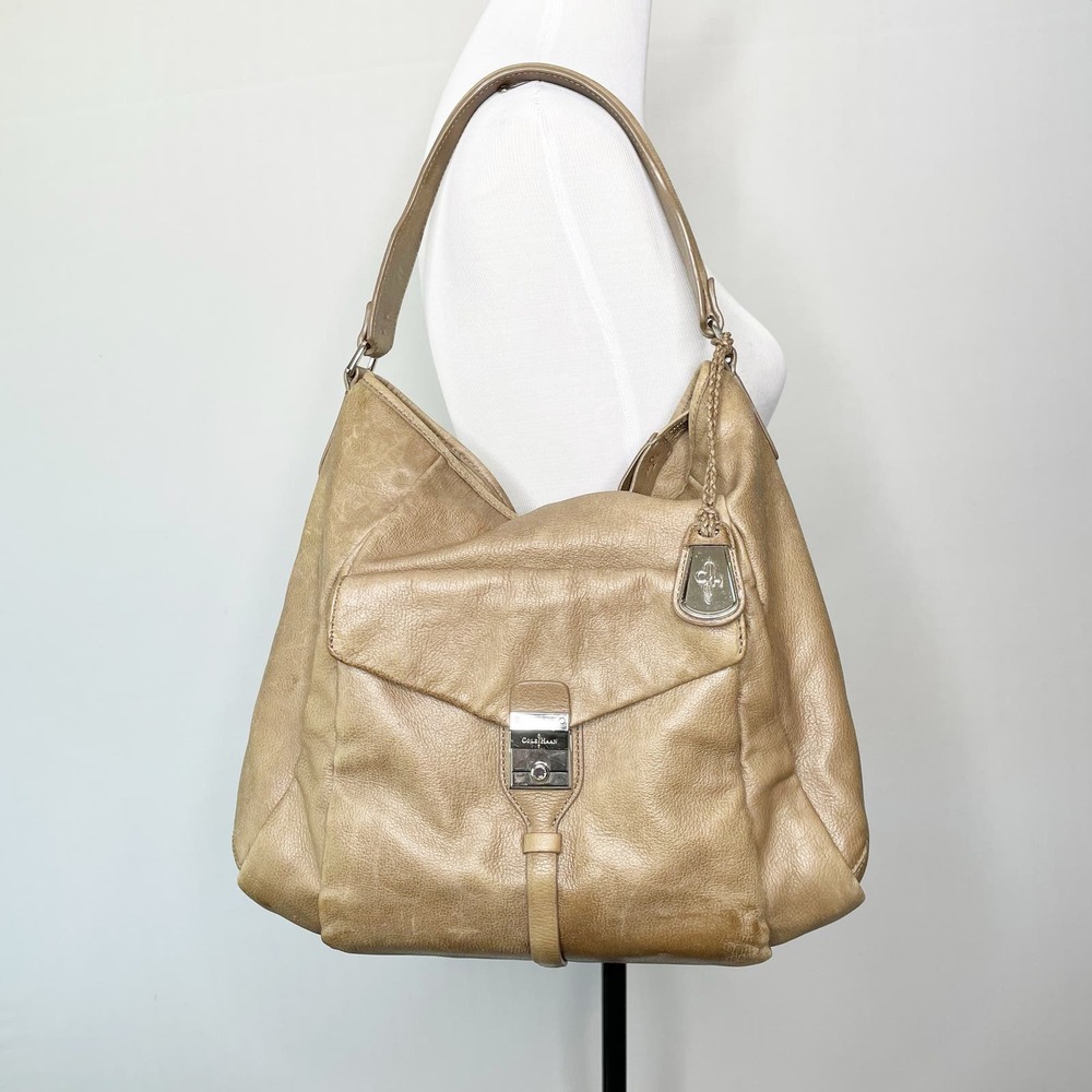 REPOSH Cole Haan Tan Leather Single Strap Silver Hardware Zip Top Hobo REPOSH